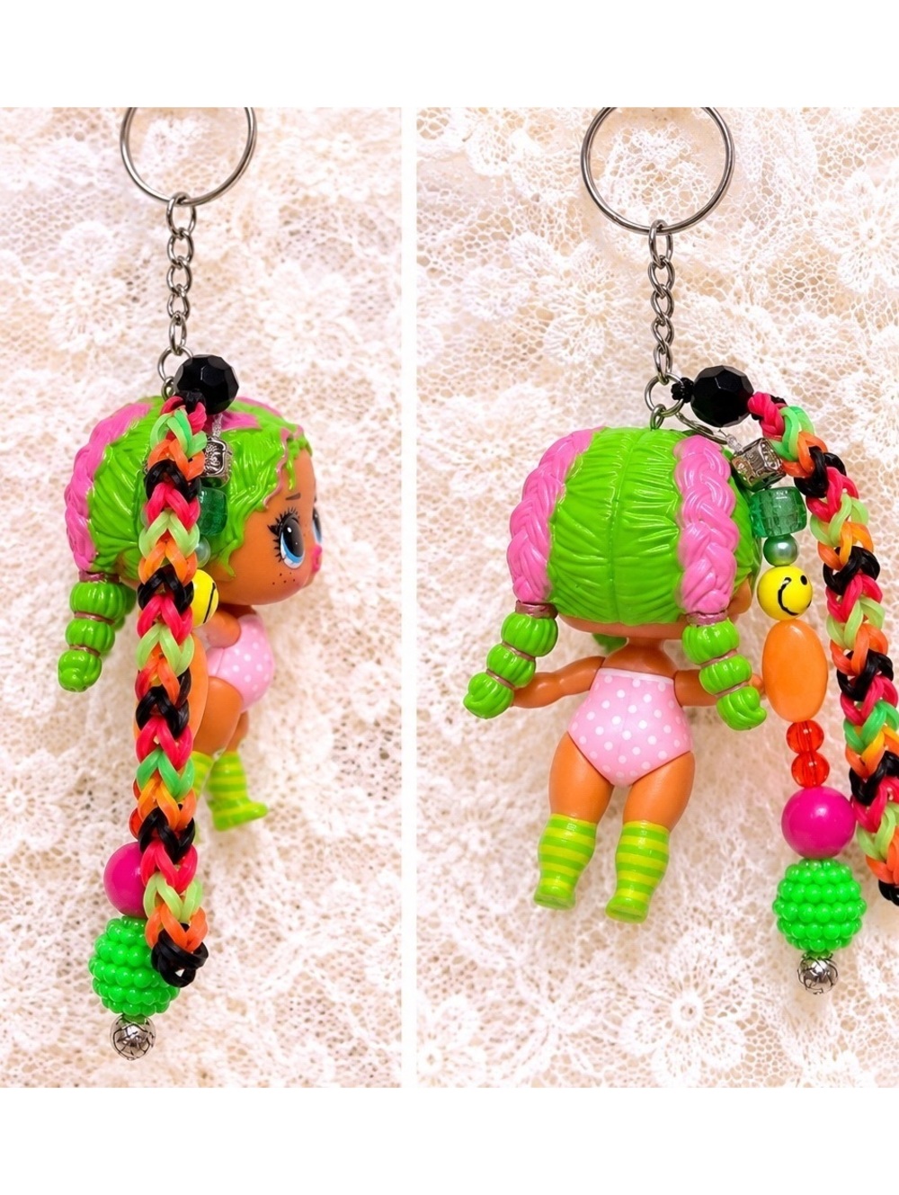 Handmade LOL Surprise Doll Keychain Rainbow Loom Backpack Purse Charm Y2K Cute - Picture 2 of 2